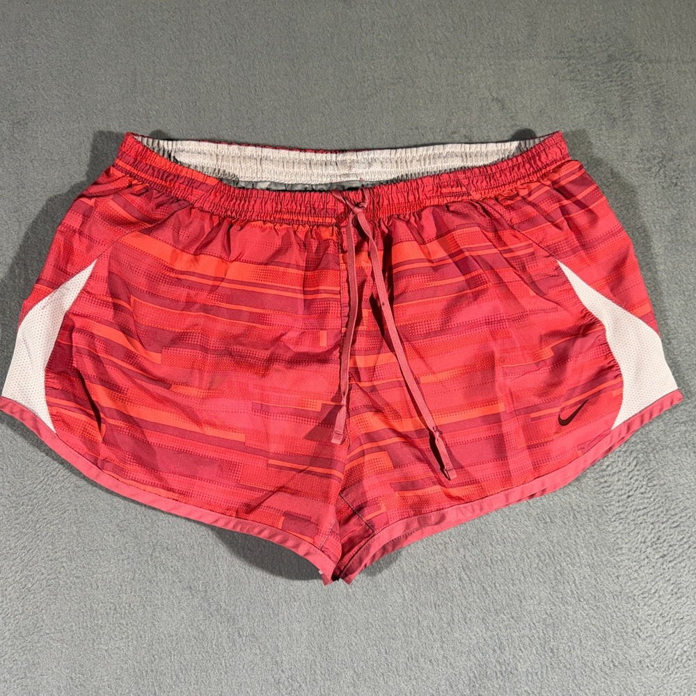 Nike Womens Running Shorts Large Red Orange‎ Abstract Print Mesh Athletic Gym